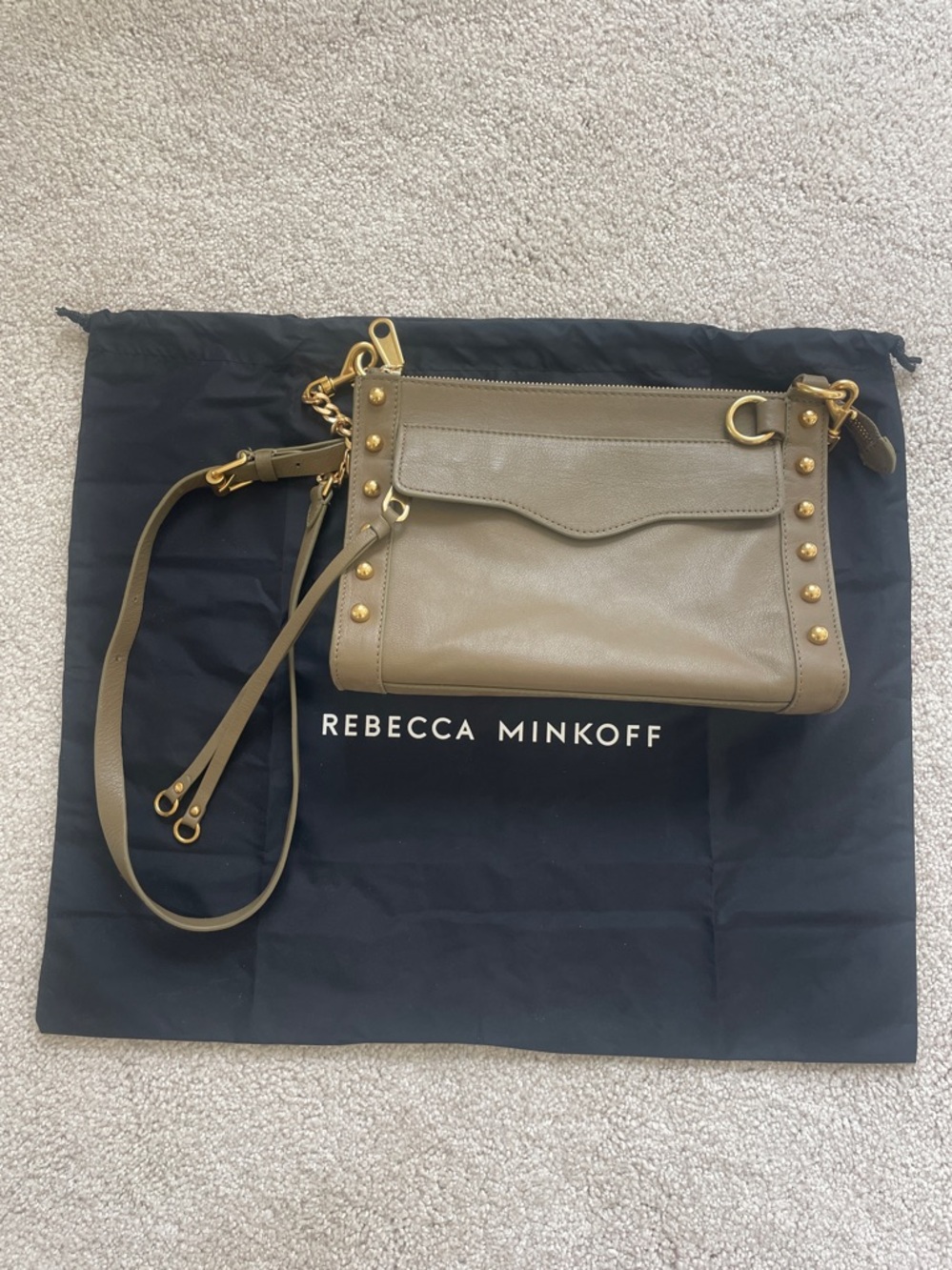 Rebecca Minkoff Taupe Crossbody Bag with Gold Accents with dust cover